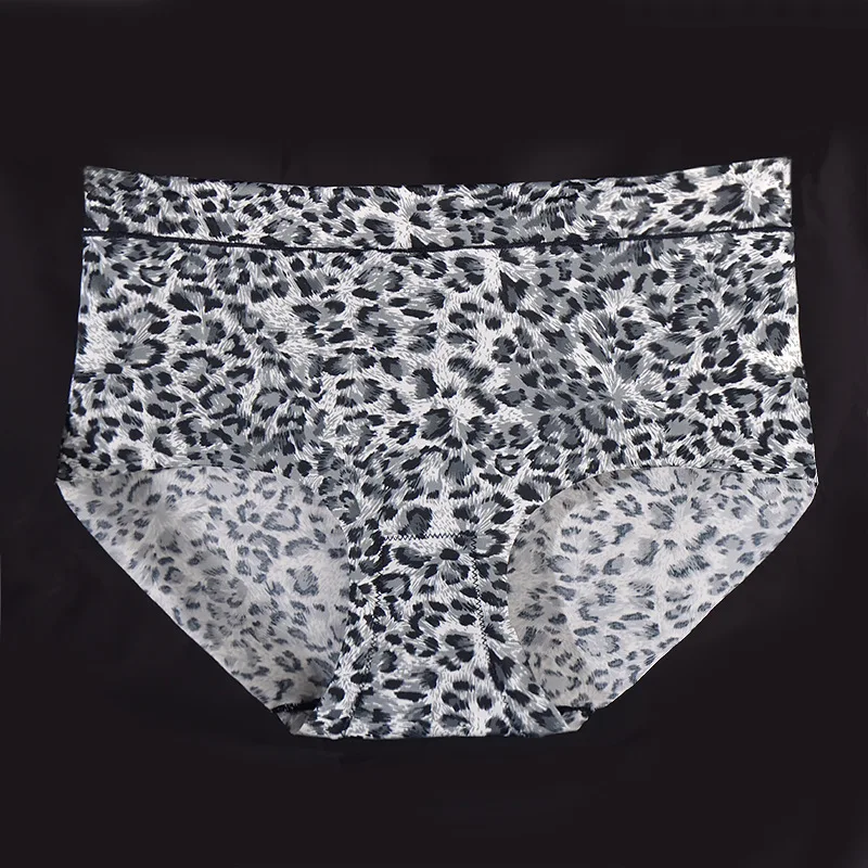 Gray Leopard Хипстерские леопардовые женские трусики большого размера s с высокой талией сексуальное шелковое бесшовное белье размера плюс Xxxl - Цвет: Gray Leopard