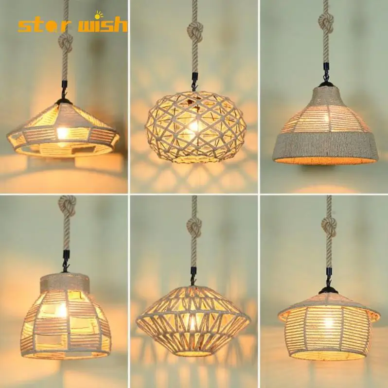 Люстра из пеньковой веревки в стиле ретро креативная индивидуальная Лампа В