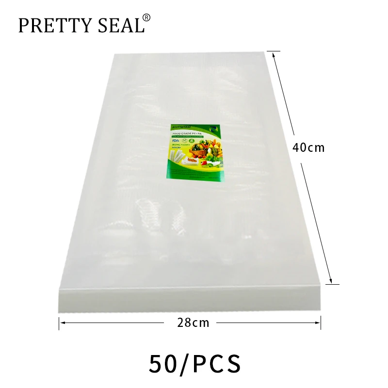 

PRETTYSEAL food Storage Kitchen Vacuum Food Sealer Rolls films PE Food Grade Membranes 50pcs 28*40cm Keep Fresh Vacuum Bags