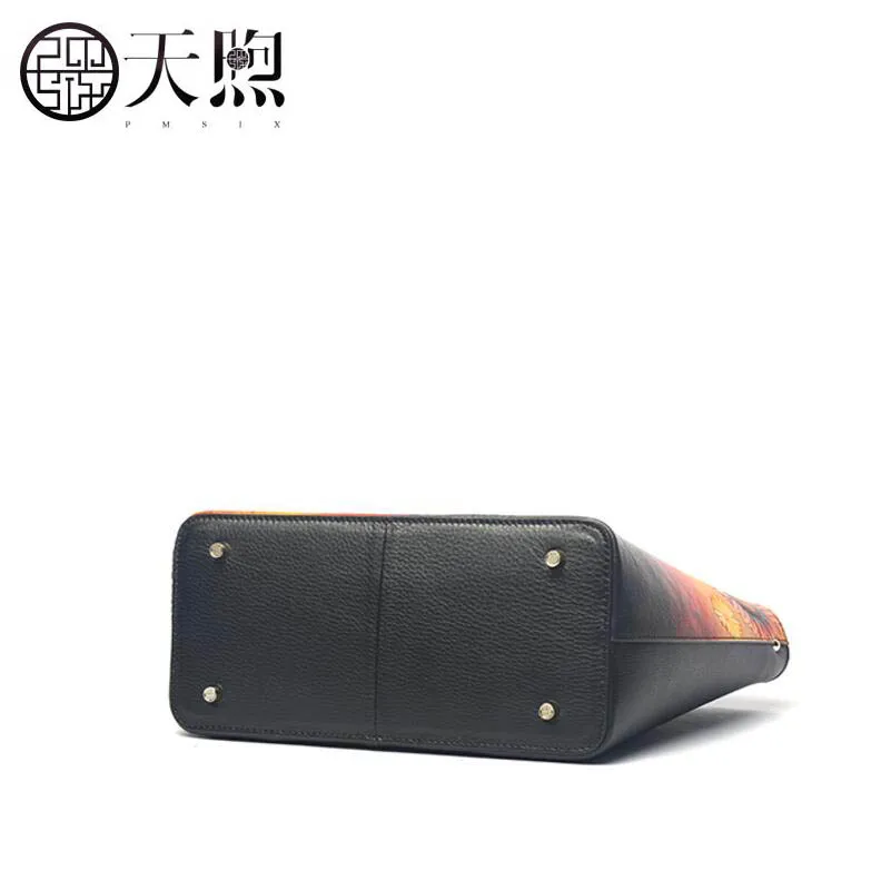 Pmsix high quality fashion luxury brand first layer cowhide handbag 2019 new national wind leather large capacity | Багаж и сумки