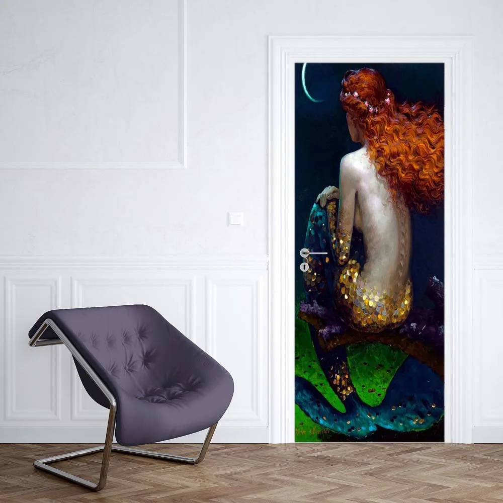 Креативная 3D наклейка на дверь русалка сделай сам домашний декор наклейки обои