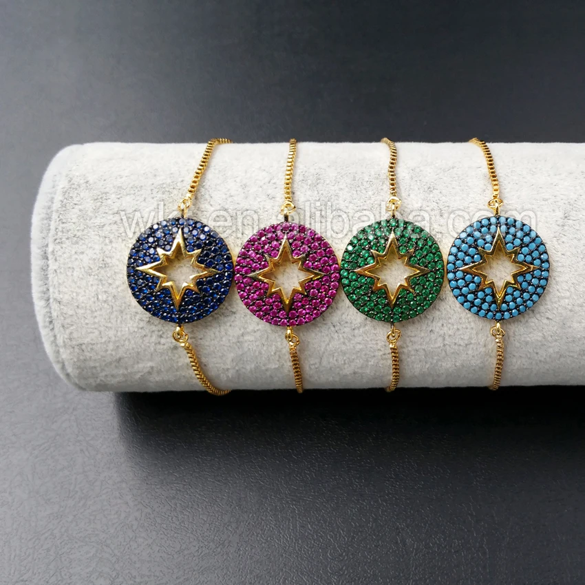 WT-B296 Fashion Gorgeous micro pave CZ round charm connector bracelet sparkly adjustable size tiny chain | Украшения и аксессуары