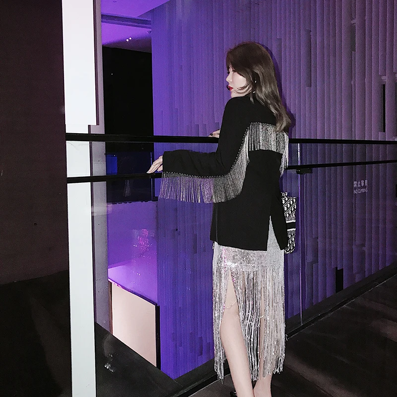 Сарафан с кисточками и тяжелыми блестками Cakucool прямое длинное блестящее