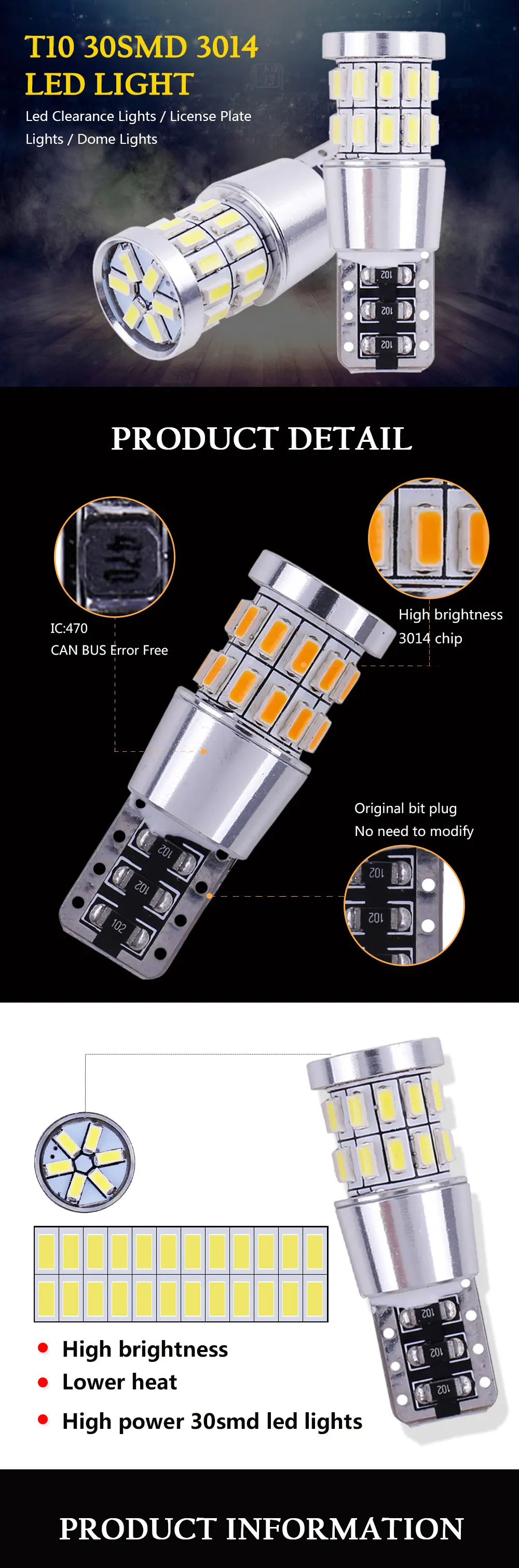 1 шт. T10 W5W светодиодный лампы 194 168 Canbus Нет Ошибка белый светильник 3014 30 SMD для салона Купол номерного знака светильник Светодиодные лампы 12V