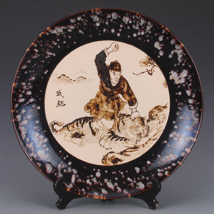 Фарфоровая тарелка под старину династии SongDynasty глазурованная из тигровой кожи