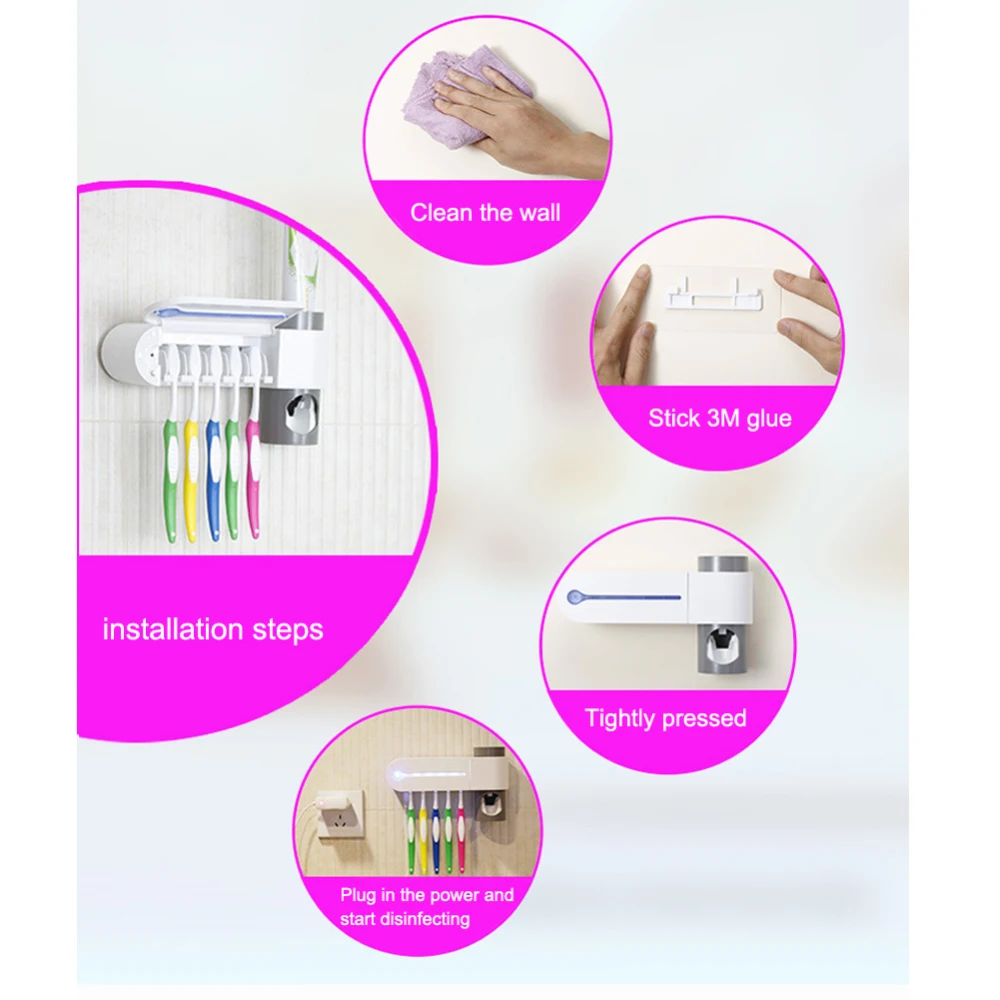 Горячая Автоматическая 3 в 1 oothpaste диспенсер Зубная щётка Держатель УФ