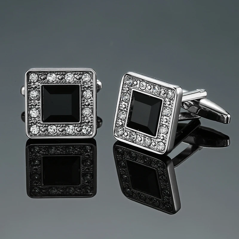 

DY The new high-grade luxury brand design square black crystal Cufflinks Men's French shirt Cufflinks free shipping