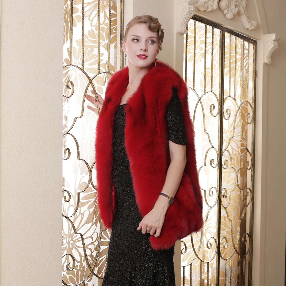 Женский жилет из натурального Лисьего меха теплая безрукавка Осень зима|Шубы и