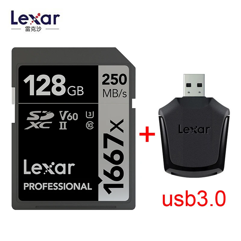 1667X 128GB-USB3.0 Lexar 250 МБ/с. 1667x U3 Class 10 SDXC карты 64 Гб 128 256 250 МБ/с. карта памяти 32Гб SD UHS-II флэш-карта памяти для 3D 4K цифровой Камера - Емкость: 1667X 128GB-USB3.0