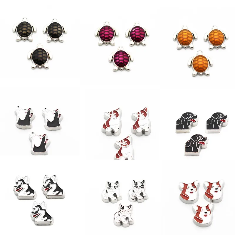 

Hot selling 10pcs/lot tortoise Dog floating charms living glass floating memory locket charms jewelry