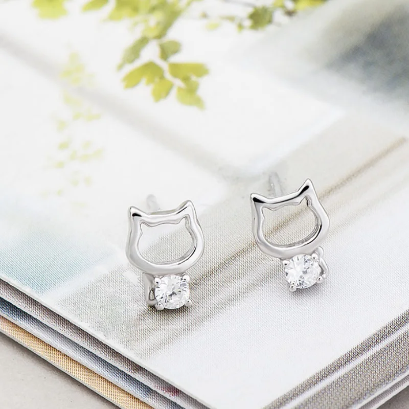 Милые серьги Котенок серебряные серьги-пусеты 925 пробы с милым котом для женщин