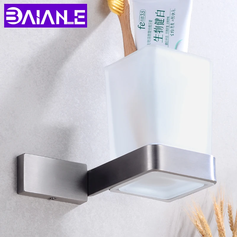 

Modern Toothbrush Holder Set Glass Cup Stainless Steel Cup Tumbler Holders Wall Mounted Toothpaste Rack Bathroom Hardware