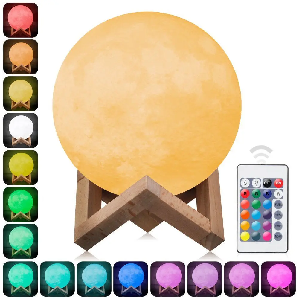 10cm 15cm Moon Rechargeable LED Night Light Moonlight Desk Lamp 3D Printing Remote Control Color Change for Creative Gift | Освещение