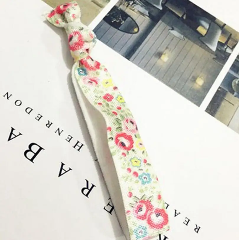 

500pcs Flower Printed Ponytail twisted Ribbon Elastic Hair Bands Knot Hair Ties Hair Free Shipping