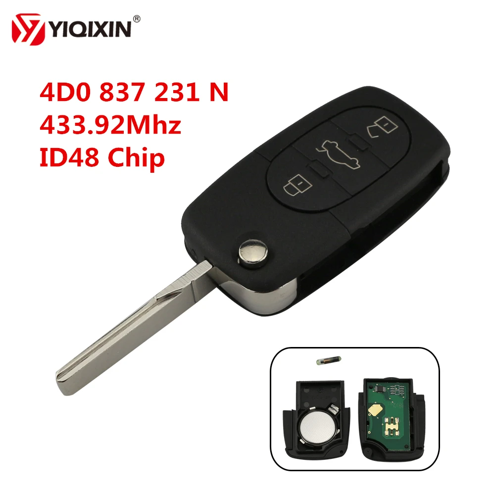 YIQIXIN раскладной дистанционный Автомобильный ключ для Audi TT A4 A6 A8 Quattro 4D0837231N 433 92 МГц