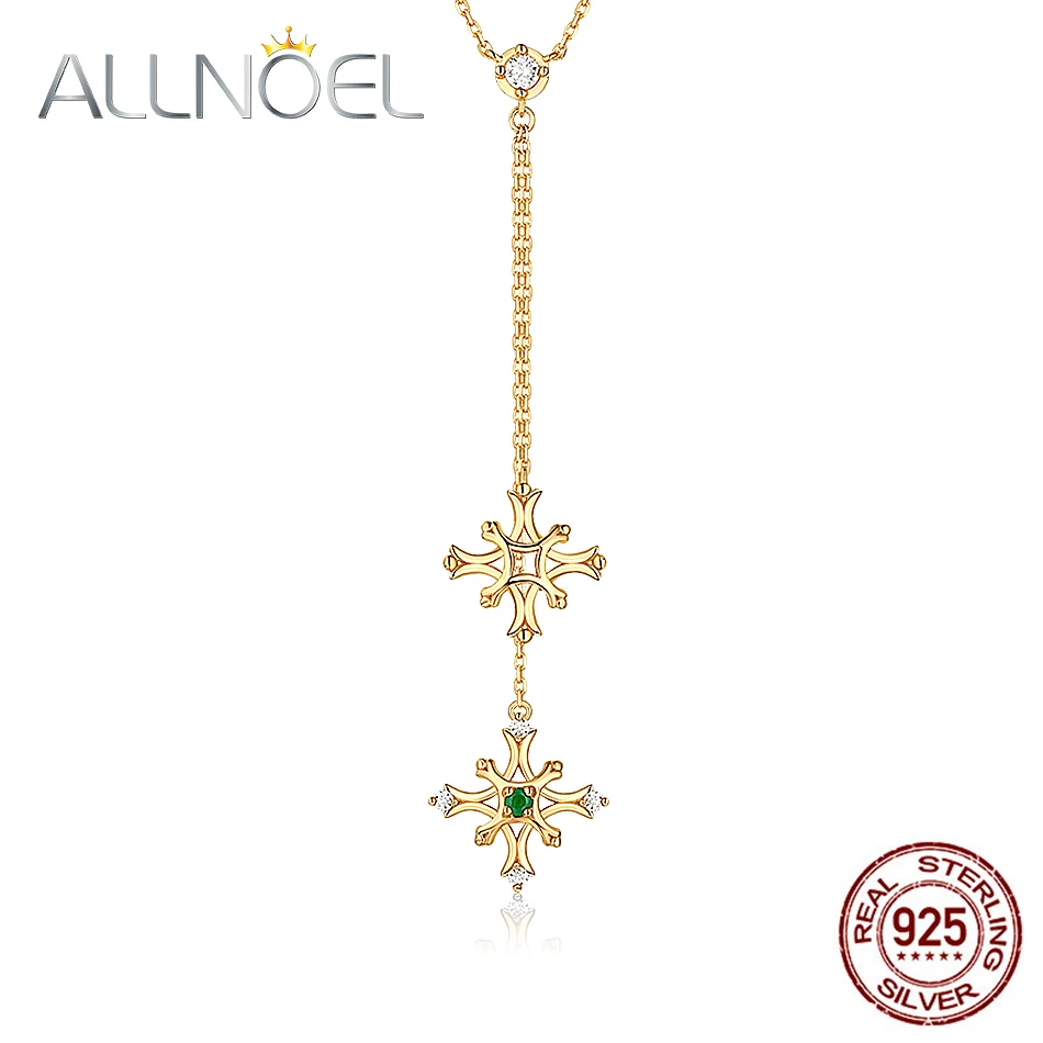 ALLNOEL, 925 пробы, серебряное женское ожерелье, изумруд, драгоценный камень, 9K золото, снежинка, подвеска, цепь, хорошее ювелирное изделие, подарок на день Святого Валентина