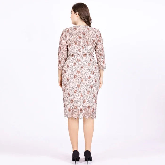 

Three Quarter Empire Lace Dress Plus Size 6XL High Waist Elegant Summer Bodycon Dress Women Clothes Casaul Dress TA1805