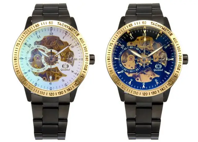 Бренд Gucamel Мужчины Rostone Роскошные механические часы полые стальные моды бизнес