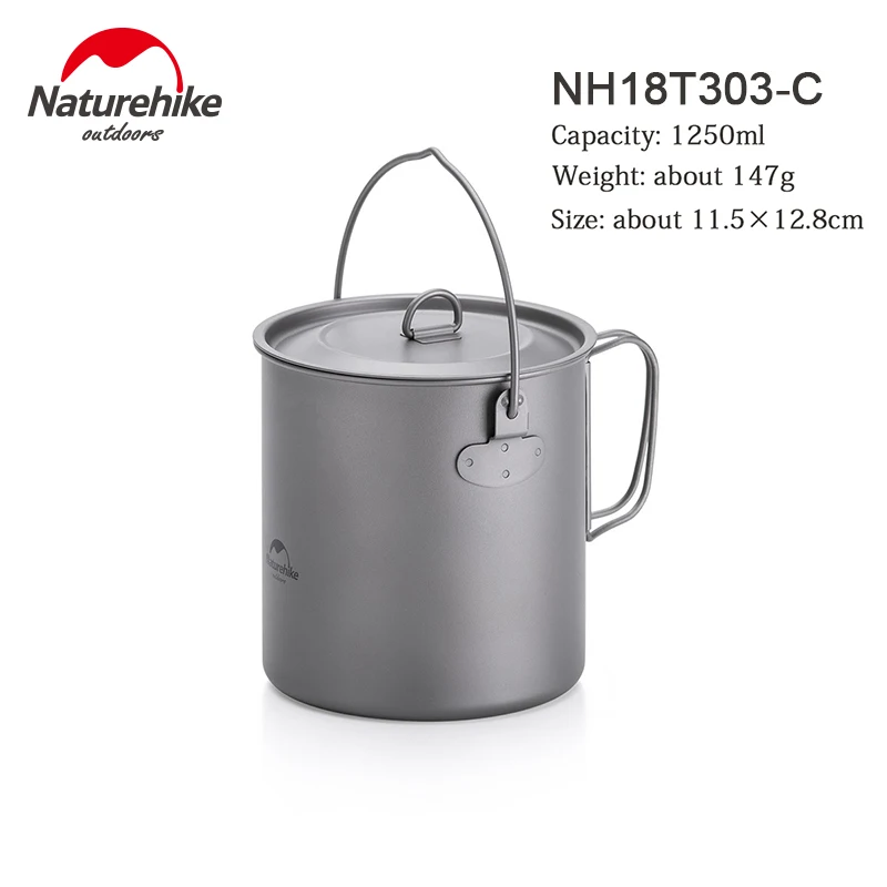 Naturehike открытый титановый горшок, кружка, чашка со складной ручкой ультра-светильник походная посуда для пикника Посуда 800 мл 1250 мл - Цвет: 1250ml pot