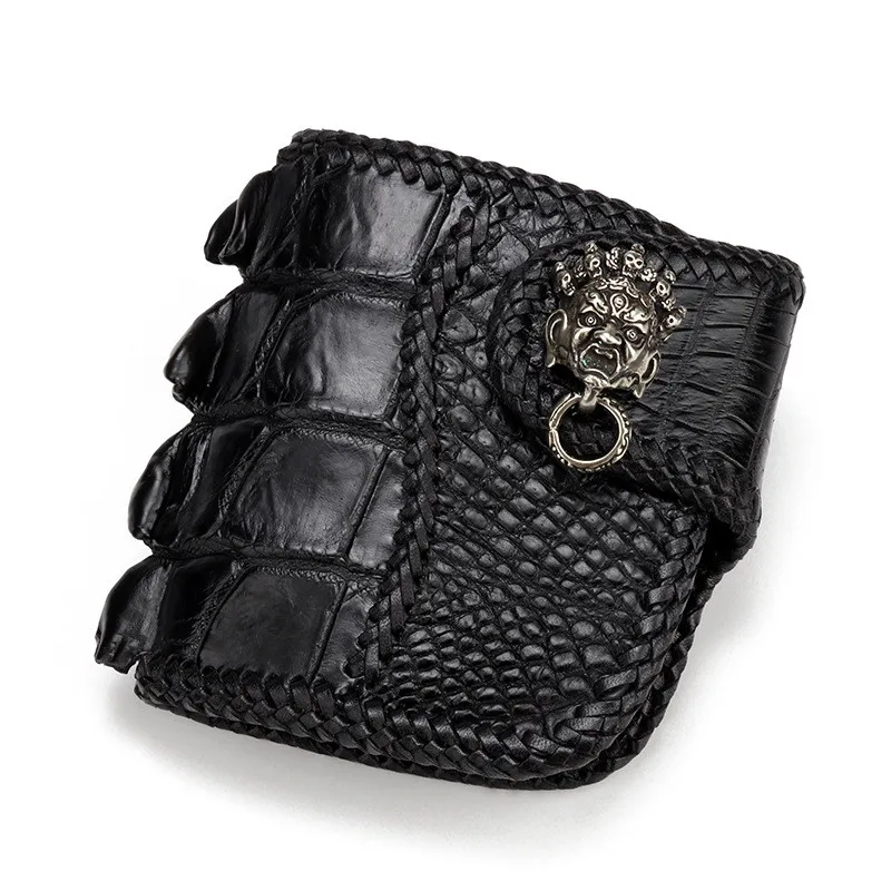 

Мужская вязаная сумка из кожи аллигатора ручной работы, индивидуальные кошельки, черная сумка, короткие, растительного дубления, рождественские подарки