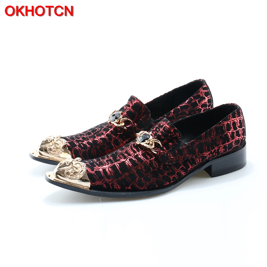 OKHOTCN/Chaussure Homme итальянская обувь мужские кожаные красные свадебные туфли с