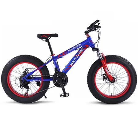 Blue red wolf's fang mountain bike 21 speed 2.0 inch bicycle Road bike Fat Bike Mechanical Disc Brake Women and children bicycles - Цвет: Blue red