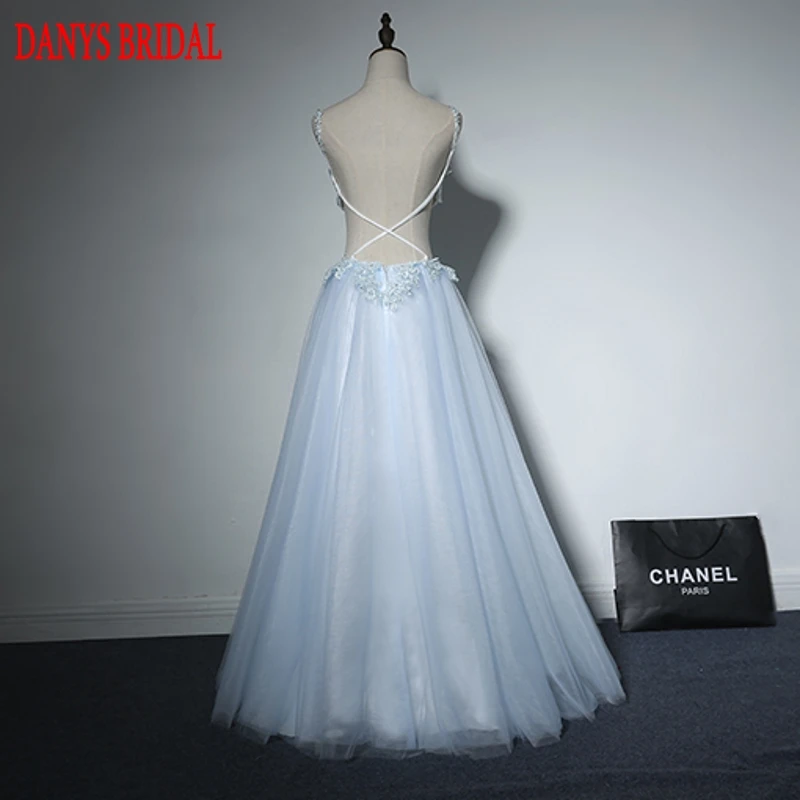 Light Sky Blue Long Prom Dresses Sexy Backless 8th Grade Women Lace Formal Evening for Graduation Gown Promdress | Свадьбы и