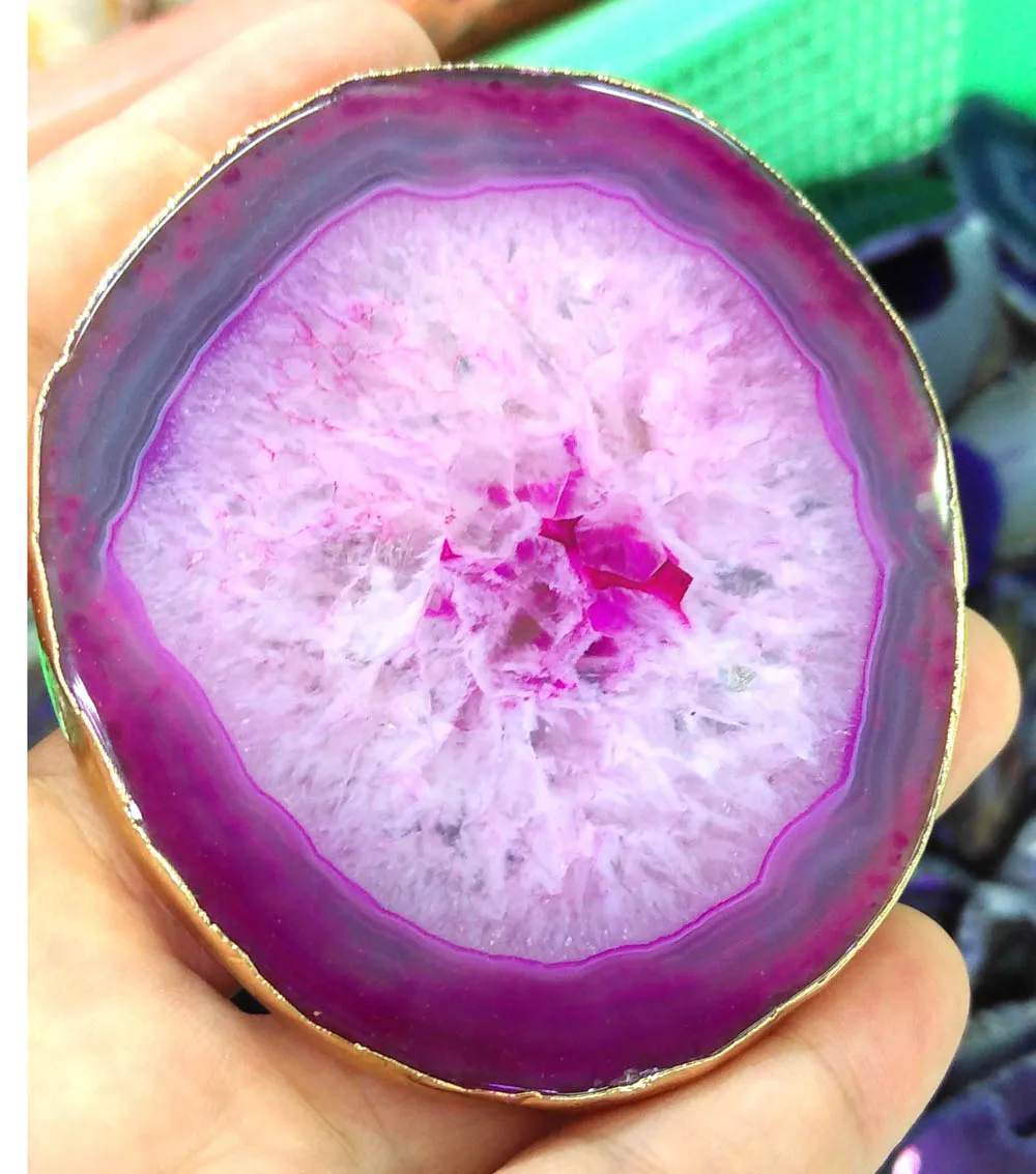 5 шт. Агатовые кусочки с золотыми кабошонами карты Geode 2 дюйма оптовая продажа для