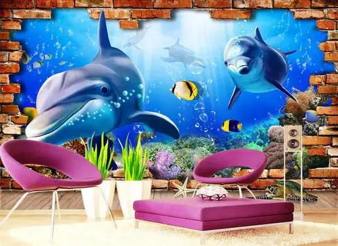 3d обои пользовательские подводный мир дельфины 3 D ТВ установка обои|Обои| |