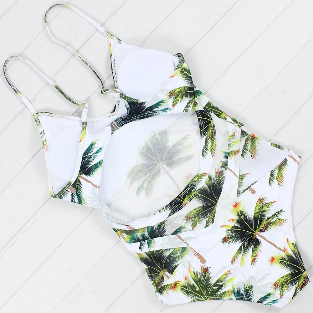 ZUSUMI Backless Swimwear Woman Mesh Monokini Trees Print One Piece Swimsuit 2018 New Maillot De Bain Cut Out Beach Bathing Suit | Спорт и