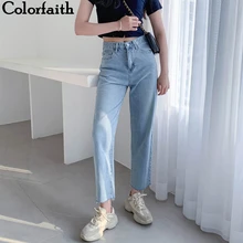 Colorfaith, женские повседневные Прямые джинсы, брюки с высокой талией, штаны для девушек, длина по щиколотку, P8828