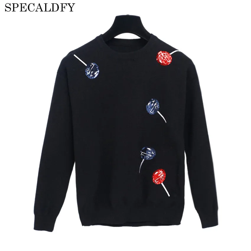 Женский брендовый свитер с блестками вязаный пуловер черного и белого цвета