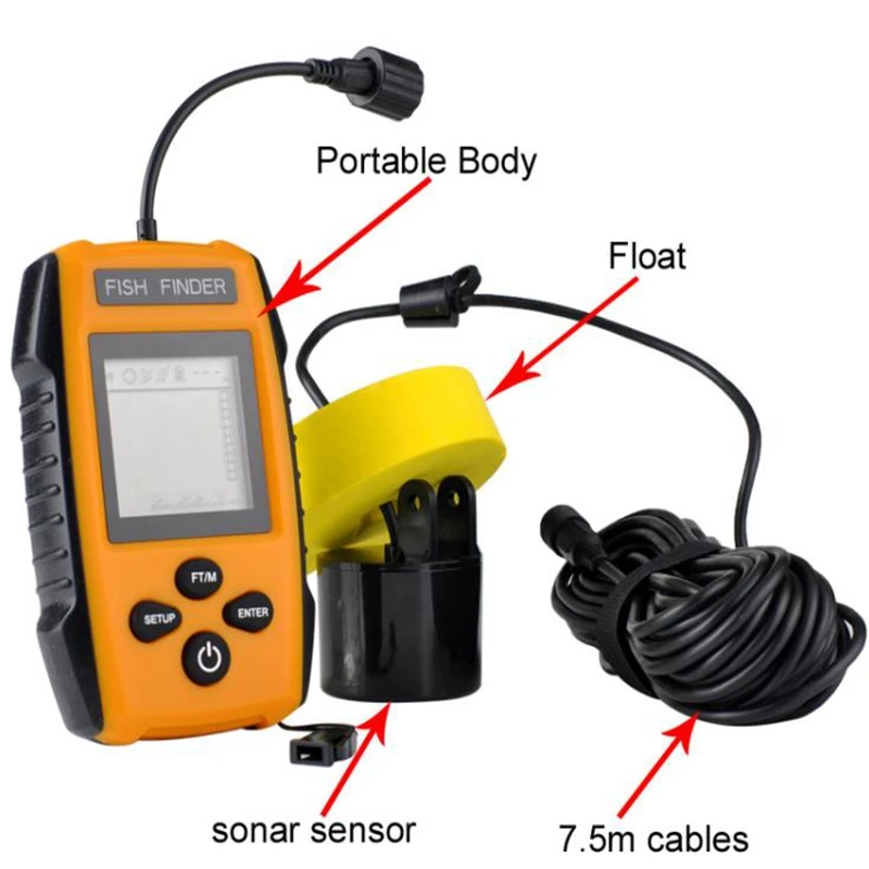 7.5M Cable Fish Finder Rechargeable Wireless Remote Sonar Sensor 45M water depth High Definition LCD Fishing Tackles | Спорт и