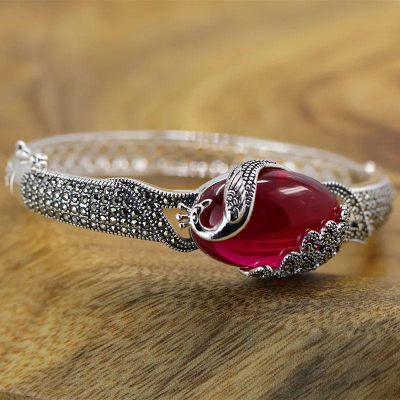 Женский браслет из серебра 925 пробы с красным нефритом|bracelet bangle for women|bracelet womenbracelet