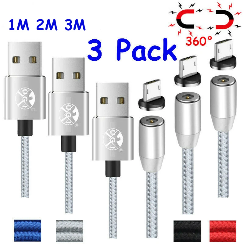 UGI 1m 2m 3m 3 Pack Быстрый Магнитный переходник для зарядки Micro USB зарядный кабель