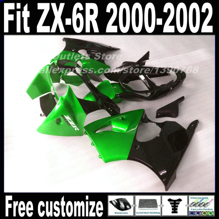 Высокое качество комплект обтекателей для Kawasaki ZX6R 00 01 02 Ninja 636 зеленый глянцевый