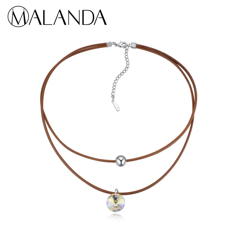 Malanda бренд 2017 Новая мода круглый кулон &quotкристалл от Swarovski веревку цепи Чокеры