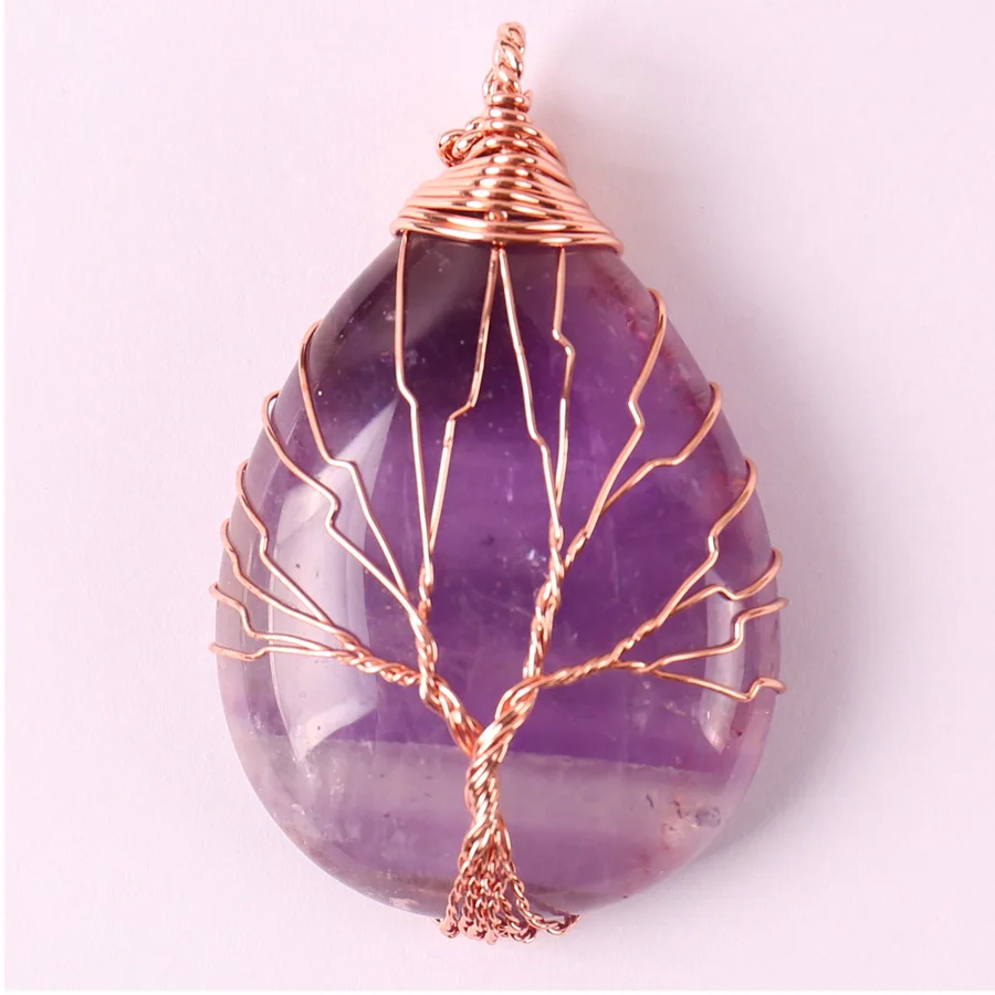 

Natural Purple Crystal Handmade Wire Wrap GEM Pendant Teardrop Jewelry S636