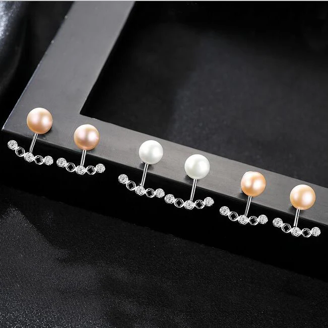 [MeiBaPJ] простые серьги-гвоздики из натурального жемчуга Настоящее серебро 925 пробы