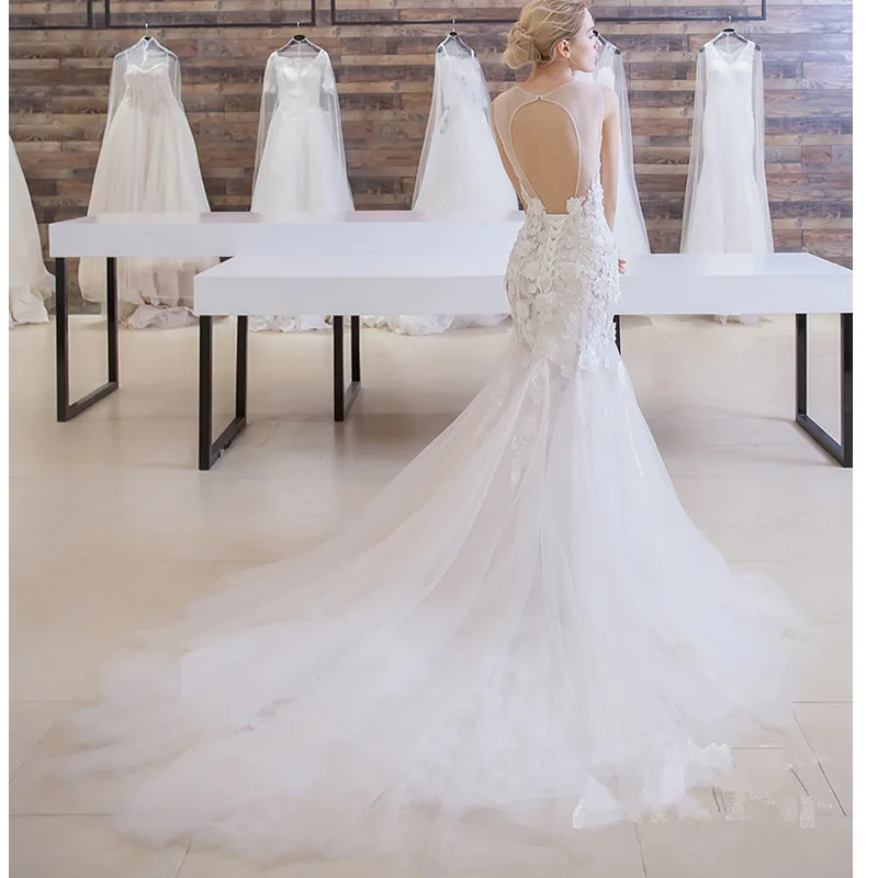 Real Photo Платье De Noiva Renda Vintage Свадебные Платья 2017 Русалка Белый Свадебное Casamento С 3D