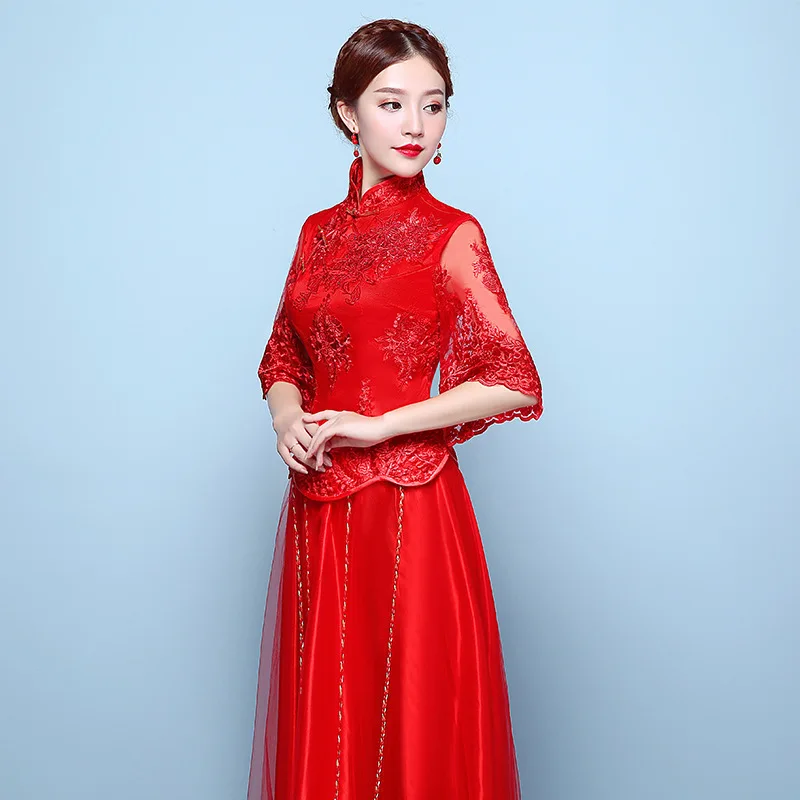 Современный китайский традиционный свадебное платье Qipao длинные размера плюс