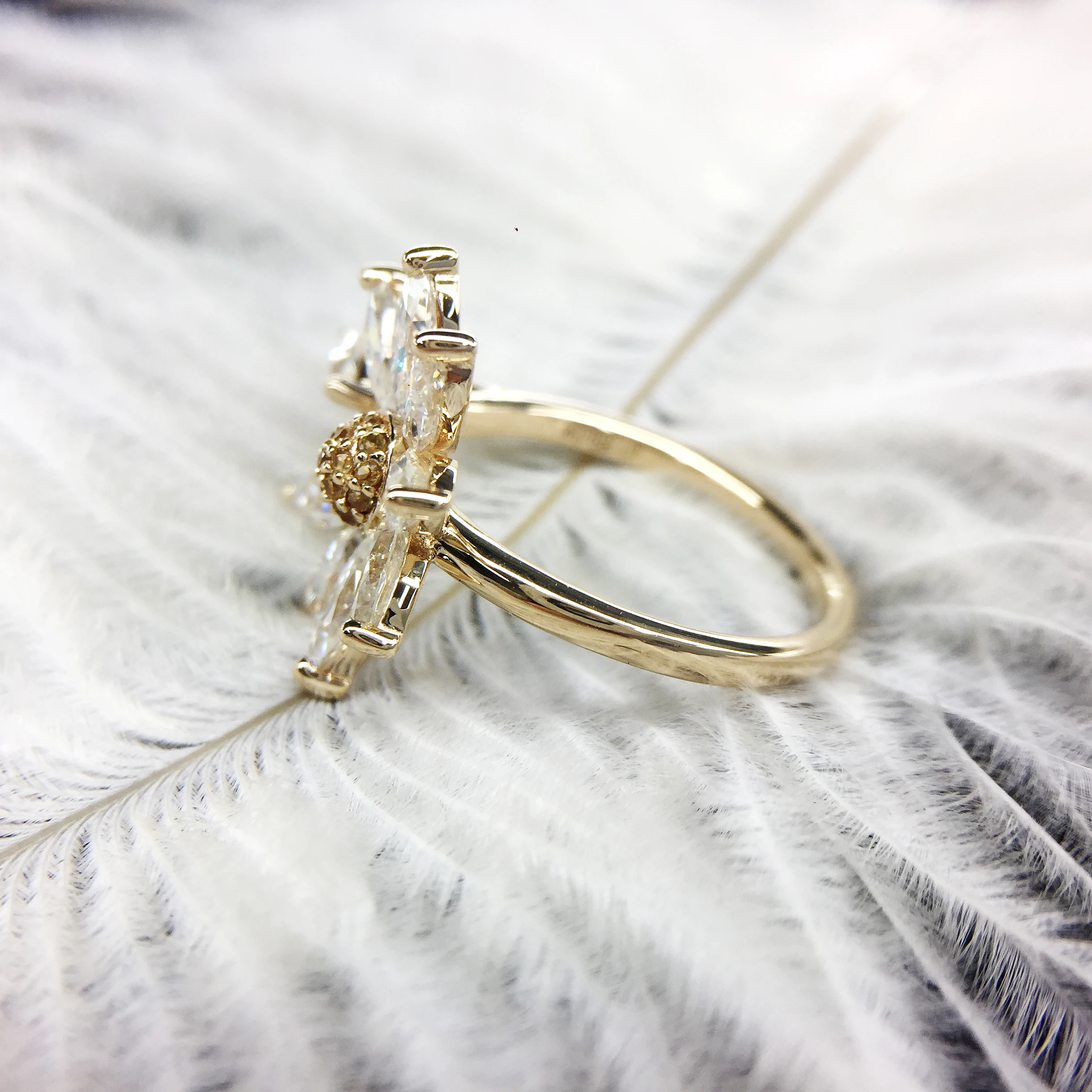 Au750 Solid 18K Yellow Gold 9pcs Moissanite Marquise Cut Engagement Ring Bridal Wedding Jewelry Dainty Female Finger | Украшения и