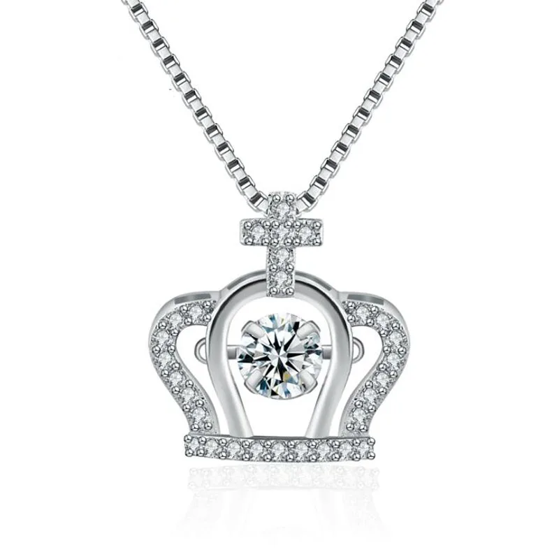 

KOFSAC New 925 Silver Necklace Micro Inlay CZ Exquisite Dancing Crystal Crown Necklaces For Women Valentine's Day Jewelry Gifts