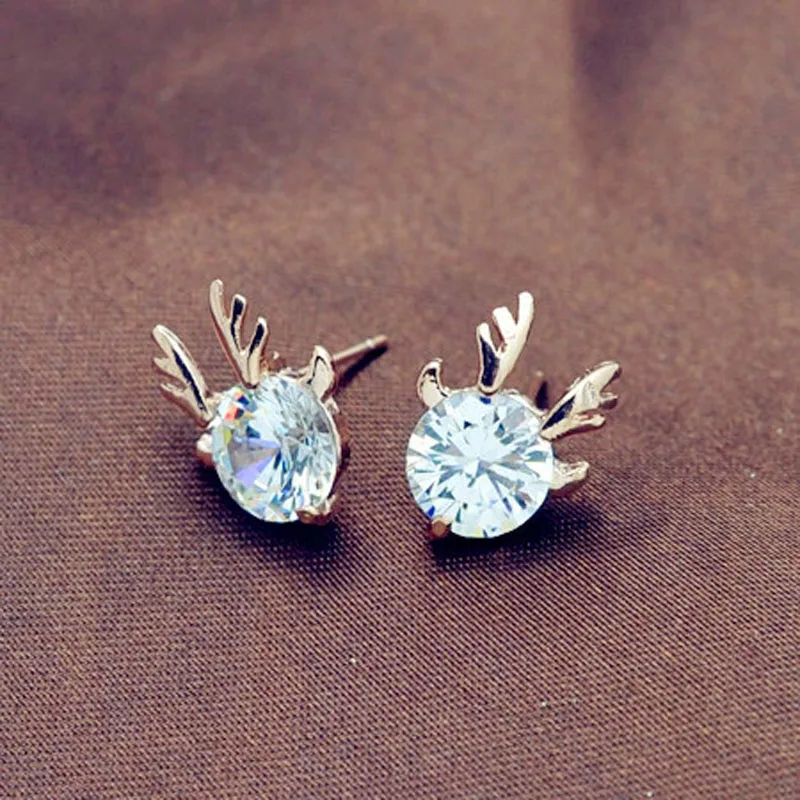 New Fashion accessories jewelry rose gold filled Big crystal stone Antlers stud gift for women girl Top quality E2563 |