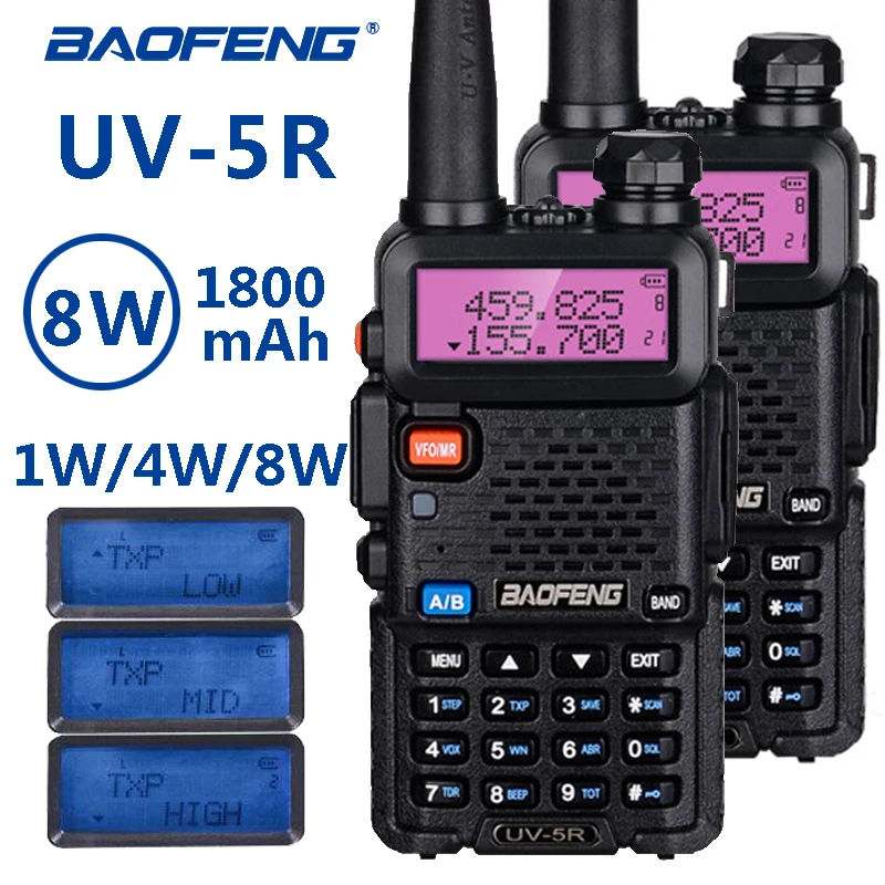 2 шт baofeng UV 5R 8 Вт портативный иди и болтай walkie talkie “иди 10 км дальность
