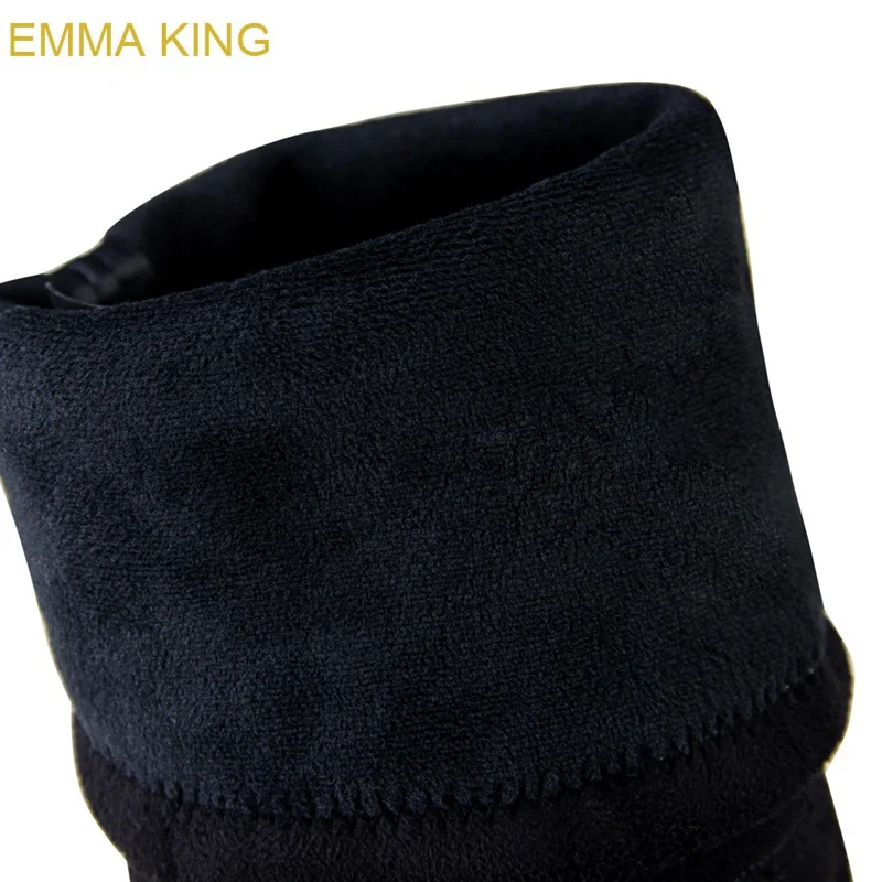 EMMA KING/черные флоковые женские ботфорты с острым носком высокий каблук 7 см
