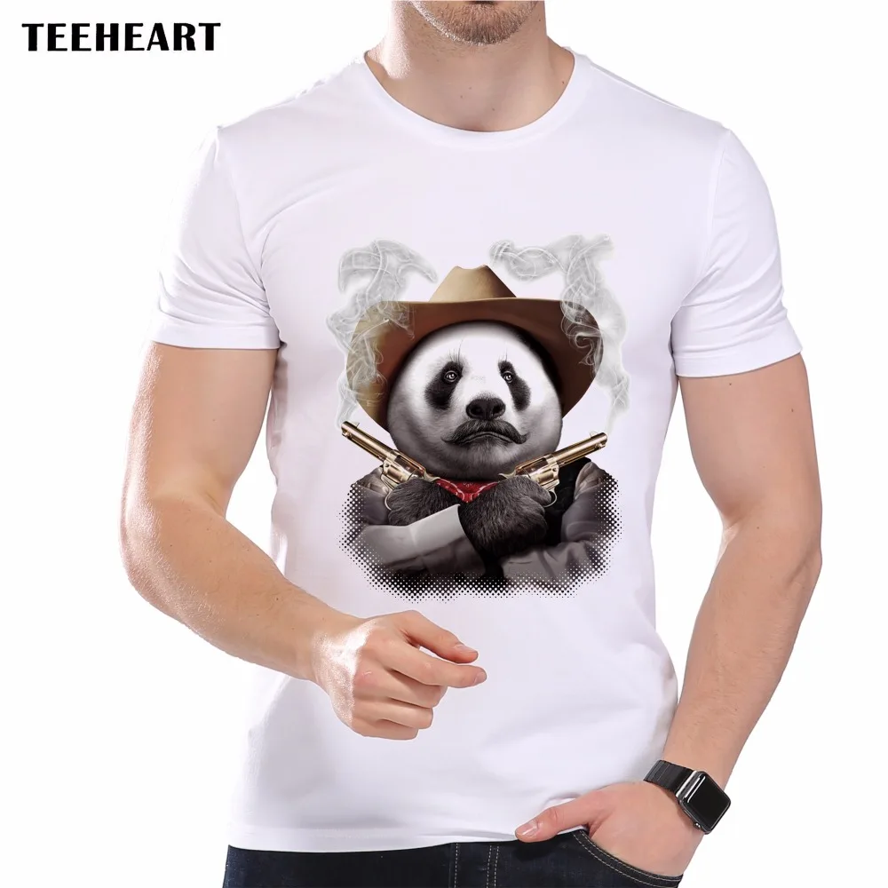 TEEHEART 2017 новая мужская Ковбойская летняя футболка с принтом панды двойным