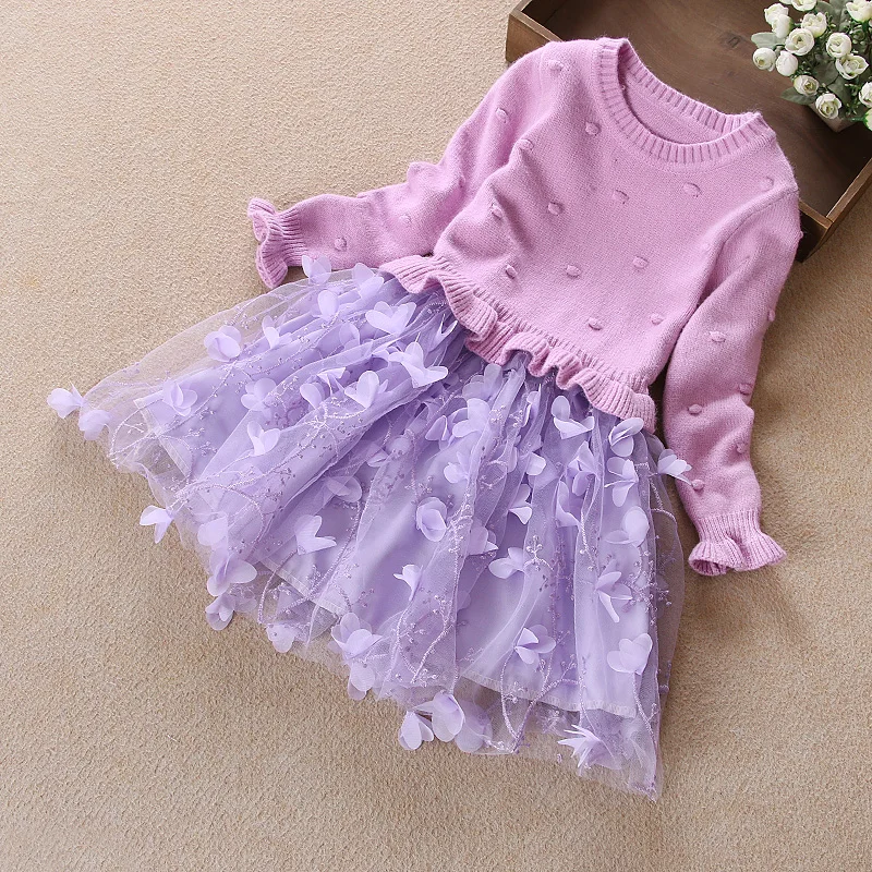 Платье для девочек зимнее Брендовое трикотажное платье-свитер костюм принцессы