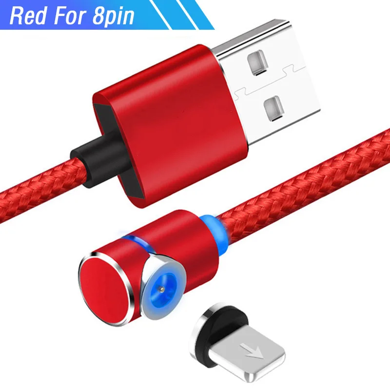 1 м 2 м 2 м 90 градусов Micro Usb type C Магнитные провода Usb зарядный шнур для nintendo Switch samsung Galaxy A50 Redmi Note 8 - Цвет: Red For 8pin