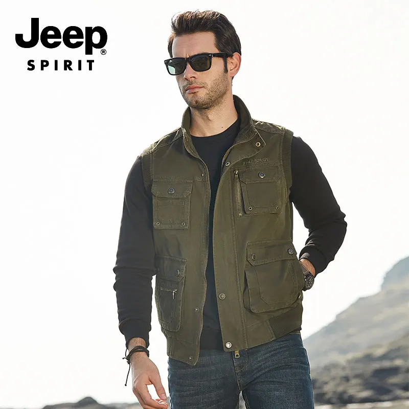 JEEP SPIRIT 8XL осенняя куртка-карго жилет мужской деловой цвета хаки одежда с